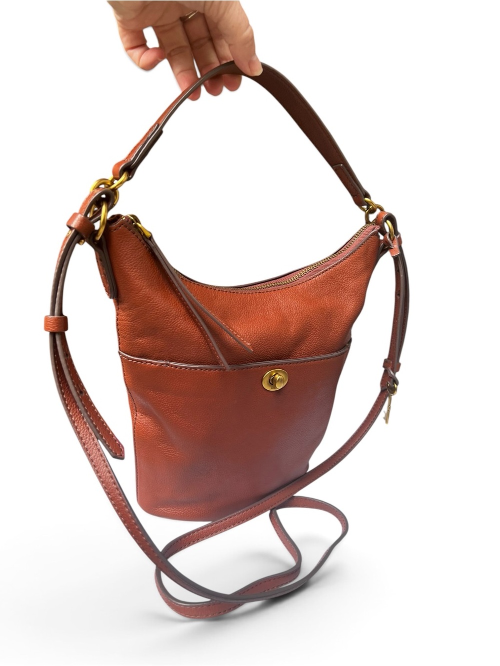 Fossil Talulla Brandy Pebbled Leather Hobo Crossbody Bag